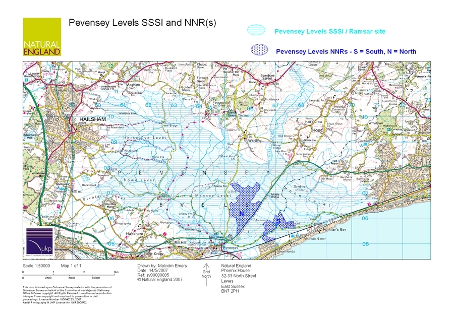 Pevensey Levels NNR  comprises of 4.300 hectares of wet meadows (Pevensey, East Sussex)